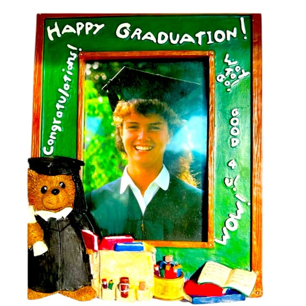 Cute Graduation Picture Frame with Bear Wearing Graduation Gown. New.